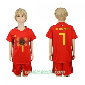 Camisolas de Futebol Bélgica De Bruyne 7 Criança Equipamento Principal Copa do Mundo 2018 Manga Curta